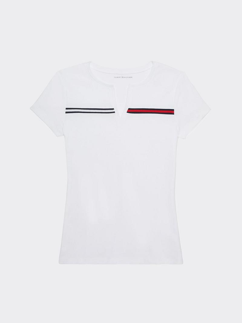 Női Tommy Hilfiger Essential Split-Neck Póló Fehér | HU 451RVD